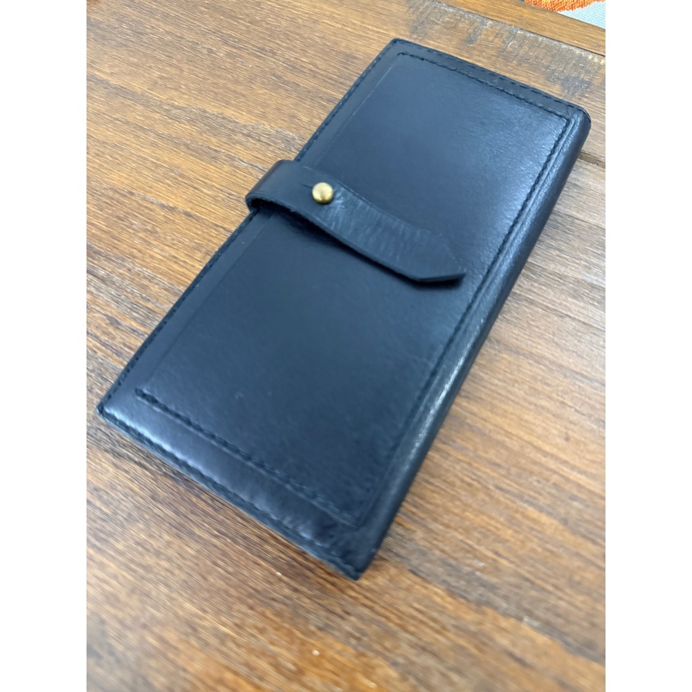 Madewell "The Leather Post" Wallet Black Slim Bifold Brass Closure